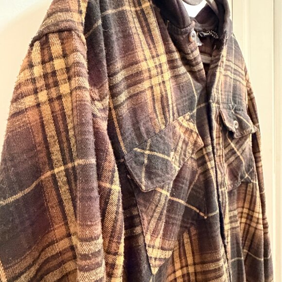 Burnside Brown Plaid Hooded Flannel Shirt – Men’s Medium - Picture 2 of 8